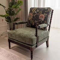 Dekorativer Wohnzimmer-Sessel mit Gemischtem Blumenmuster, Stoffbezug und Massivholz-Spindelgestell
