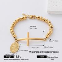 Bracelet chapelet en acier inoxydable avec médaille Notre-Dame de Guadalupe / Saint Benoît, croix perlée, bijoux religieux catholiques pour femmes
