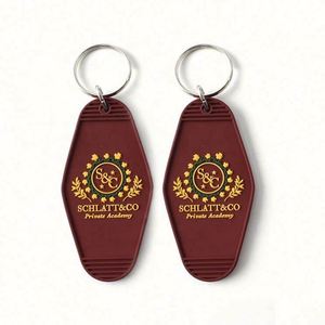 Vintage Custom Brand Antique Rubber Retro Motel Room Carabiner Key Ring Tag Promotional Hotel Keychain with Embossed Printing - Product Image 1