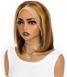 Perruques en gros prêtes à être expédiées, tissages et perruques, couleur marron miel 1B, perruques bob droites en cheveux humains avec dentelle frontale - Product Image 1