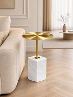 Table d'appoint en pierre naturelle blanche, fabrication directe d'usine, avec plateau en acier inoxydable brossé doré, pour hôtel, OEM ODM