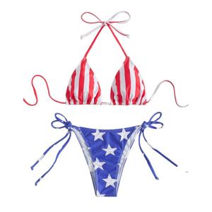 ชุดว่ายน้ำบิกินี่ลายทางเอวสูงสำหรับผู้หญิง แบบไหล่เดียว สายรัดแบบโปร่ง บราดันทรง กางเกงว่ายน้ำแบบเรียบ ชุดว่ายน้ำสองชิ้นแบบมีตัวอักษร - Product Image 4