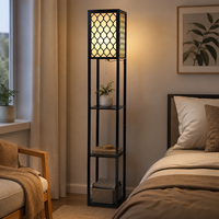 Lampe de sol à 3 niveaux avec étagère de rangement, design nordique moderne et luxueux, en bois, pour salon