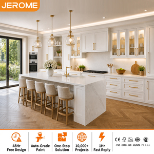 Ensemble complet d'armoires de cuisine modulaires de style moderne sur mesure, prêt à assembler, en bois blanc américain, style Shaker - Product Image 1