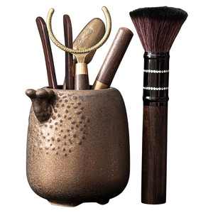 Shangyan Tea Ceremony Six Gentlemen <b>Set</b> Black Sandalwood <b>Ceramic</b> Holder With Tea Tongs <b>Knife</b> Spoon Brush Cup Fork Durable - Product Image 5