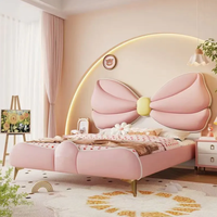 Lit de princesse à nœud papillon en cuir rose 1,5 m, moderne, simple, luxueux, confortable, durable, écologique, pour hôtel, école, chambre d'enfant