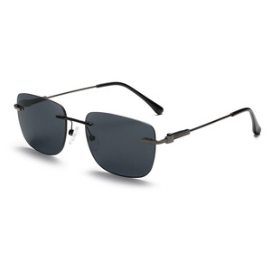 Greyjack Lunettes de soleil sans monture pour hommes, carrées en métal, verres PC UV400, noires G061 - Product Image 2