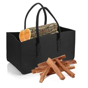 Large Capacity Felt Firewood Storage Basket With Handle