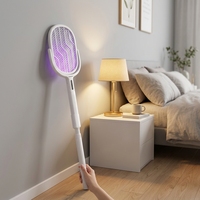 Raquette anti-moustiques télescopique à angle réglable, 2 en 1, avec lumière UV, rechargeable, pour la maison et le jardin