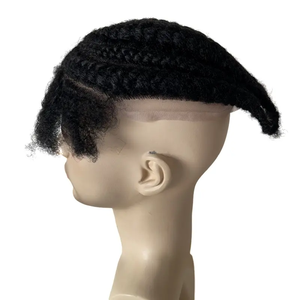Peluca de fila de maíz trenzada de pelo brasileño masculino afroamericano, postizo barato, tupé Afro de encaje completo, <span class=keywords><strong>trenzas</strong></span> para <span class=keywords><strong>hombres</strong></span>, negro - Product Image 6