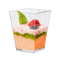 Vaso Desechable Trapezoidal de Plástico PS de 160ml (5oz) Moldeado por Inyección, Apto para Alimentos, para Mousse y Postres, con Tapa y Cuchara, para Venta al por Menor