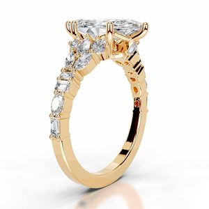 Anillo de Compromiso SGARIT Personalizado para Mujer, Oro Amarillo de 18K, Corte Marquesa, Diamante de Laboratorio con Diamantes Laterales, Estilo Clásico, Certificado IGI - Product Image 3