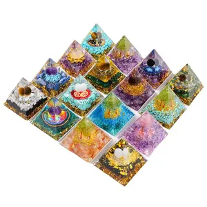 Пирамида оргонитовая из кристаллической смолы, 40 видов, 60 мм, пирамида из натуральных лечебных кварцевых чипов, пирамида для украшения автомобиля и дома