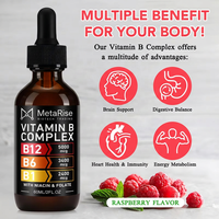 60 ml de méthylcobalamine, complexe B liquide en gouttes, supplément de vitamines B12 et B6 pour l'énergie, le cerveau et le cœur, sans gluten, végétalien, pour adultes