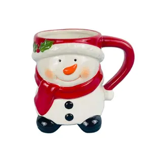 Özel Logo seramik hediye kupa koleksiyonu el boyalı komik şekilli çay kahve fincan seti neşeli kardan adam noel hediyeleri için