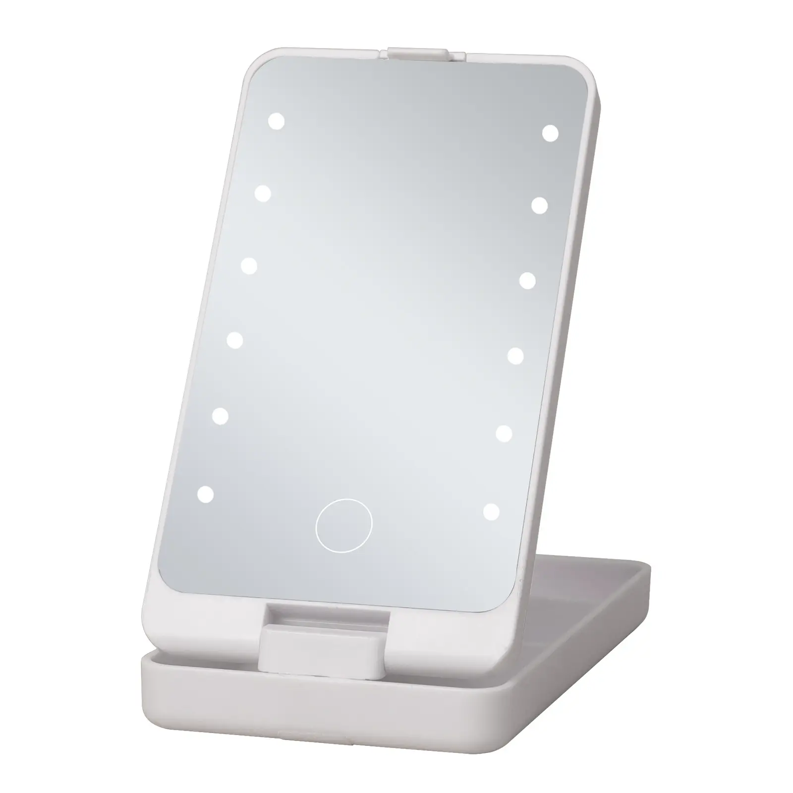 2021 wholesale custom LED light Portable Fold Cosmetic makeup Mirror with brush set 360 Degree Rotation Led Light mirror