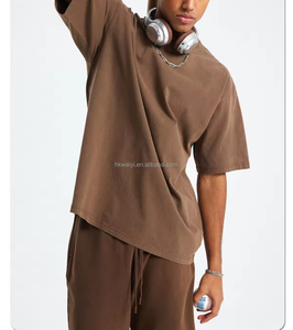 Conjunto de 2 Piezas de Algodón Grueso Lavado Estilo Vintage con Logotipo Personalizado para Hombre, Camiseta Oversize con Hombros Caídos y Pantalones Cortos, Chándal Casual al por Mayor - Product Image 2