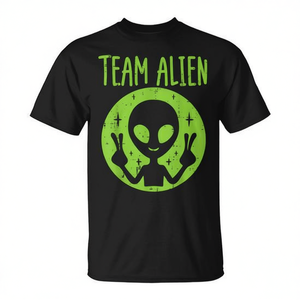 T-Shirt Team Alien noir et vert, Design Alien, signe de paix, graphique, pour hommes, jeunes et enfants - Product Image 2