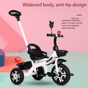 Tricycle en métal massif pour enfants avec poignée de poussée amovible, roues en mousse silencieuses, pour tout-petits de 6 mois à 6 ans, assistance parentale, extérieur - Product Image 1