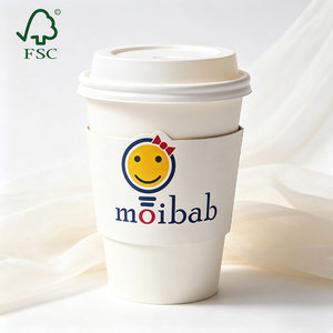 <span class=keywords><strong>Gobelet</strong></span> à café à paroi simple en PLA écologique avec couvercle plat et manchon pour emballage durable à emporter pour les cafés <span class=keywords><strong>bio</strong></span> - Product Image 1