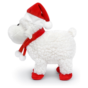 Décor de noël jambes rouges portant un chapeau de père noël rouge écharpe <span class=keywords><strong>à</strong></span> pompon blanc doux en peluche debout agneau jouet mignon en peluche blanc moelleux <span class=keywords><strong>mouton</strong></span> - Product Image 2