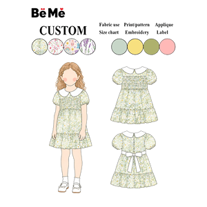 Nuovo <span class=keywords><strong>Vestito</strong></span> Smock Floreale Personalizzabile per Bambina 2026 con Colletto <span class=keywords><strong>Peter</strong></span> <span class=keywords><strong>Pan</strong></span>, Maniche a Sbuffo e Balze in Cotone - Product Image 1