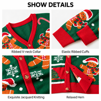 Cardigan de Noël en stock – Pull tricoté chaud pour femme, col en V, fermeture boutonnée, idéal pour l'automne, l'hiver et les fêtes de Noël (motif pain d'épices)