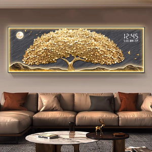 Décoration <span class=keywords><strong>murale</strong></span> d'arbre doré de luxe avec éclairage LED pour bureau, hôtel, restaurant, <span class=keywords><strong>horloge</strong></span> numérique, peinture électronique - Product Image 5