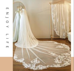 Nouveau <span class=keywords><strong>Voile</strong></span> de Mariée 2024 à 1 Couche avec Appliques en Dentelle, Long <span class=keywords><strong>Voile</strong></span> de Mariée de 3 Mètres Blanc Ivoire Longueur Cathédrale, <span class=keywords><strong>Voile</strong></span> de Mariée Économique - Product Image 3