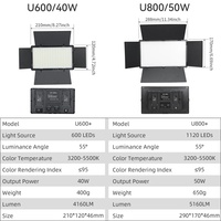 U600 U800 LED fotoğraf stüdyosu Video işığı kayıt aydınlatma kiti fotoğraf paneli Led ışık Youtube oyunu için canlı