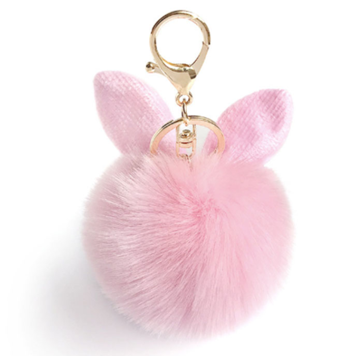Rabbit Ear Shaped Pompom Keychain Keyring Charm Pendant Purse Bag Keychains fur ball keychain