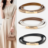 Ceintures en cuir véritable JULUN, fines, à double sangle en cuir, boucle dorée, ceinture élégante pour femmes, accessoire de taille pour tenues habillées