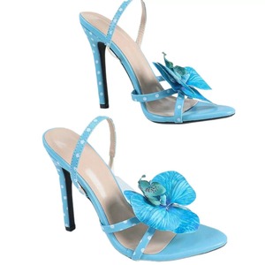 Sandalias de Tacón Alto con Punta en Pico para Mujer, Adornos Florales Azules en 3D, con una Sola Tira y Correa en el Tobillo, Zapatos de Tacón para Dama - Product Image 5
