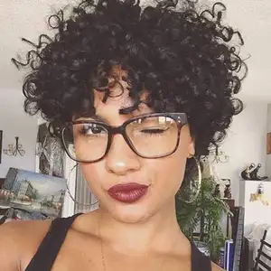 Peruca de cabelo curto brasileiro, g & t 100% feita afro, cabelo encaracolado, cor natural, parte lateral, para mulheres negras