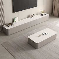 Ensemble de meuble TV et table basse en bois massif au design moderne de style européen luxueux, meuble TV avec plateau en dalle de roche