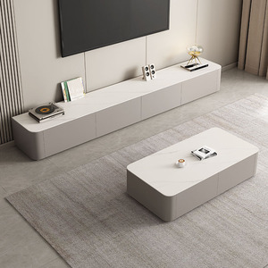 Ensemble de meuble TV et table basse en bois massif au design moderne de style européen luxueux, meuble TV avec plateau en <span class=keywords><strong>dalle</strong></span> de roche - Product Image 3