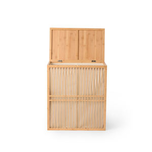 Panier à linge de haute qualité amovible en bambou à double compartiment, élégant et moderne avec doublure en tissu à prix compétitif - Product Image 5
