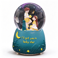 Globe à neige musical peint à la main avec couple, base en résine, lumière LED, neige automatique, cadeau de mariage
