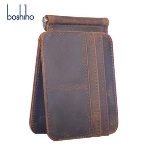 Boshiho Retro Fashion RFID Blocking <b>Card</b> Clip <b>Holder</b> Customized <b>Slim</b> Wallet with Coin Pocket for Men for Credit <b>Cards</b> - Product Image 1