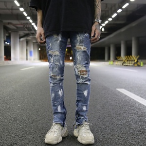 Latest Design Pants Damaged Jeans Blue Ripped <b>Ankle</b> Zipper Skinny Men Jeans Denim Trousers - Product Image 4