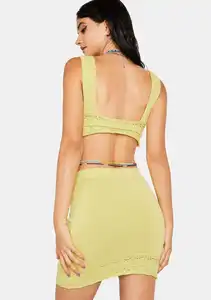 Conjunto de suéter sexy para mujer al por mayor, falda de ganchillo de verano personalizada y conjunto de dos piezas de sujetador, conjunto de vestido de suéter de punto para mujer