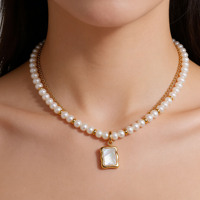 Collar de Cadena con Colgante de Plata Tibetana y Perlas para Mujer, Diseño Moderno, Serie Océano, Joyería Personalizada