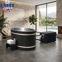 Baignoire à glace autoportante en bois pour la thérapie par l'eau froide à domicile avec refroidisseur 1 CV et fonctions spa