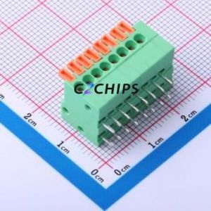 DB141R-2.54-8P-GN Spring Terminal Block Bent Lead Through Hole,P=2.54mm Connector 1x8P 2.54mm Green 8P - Product Image 1