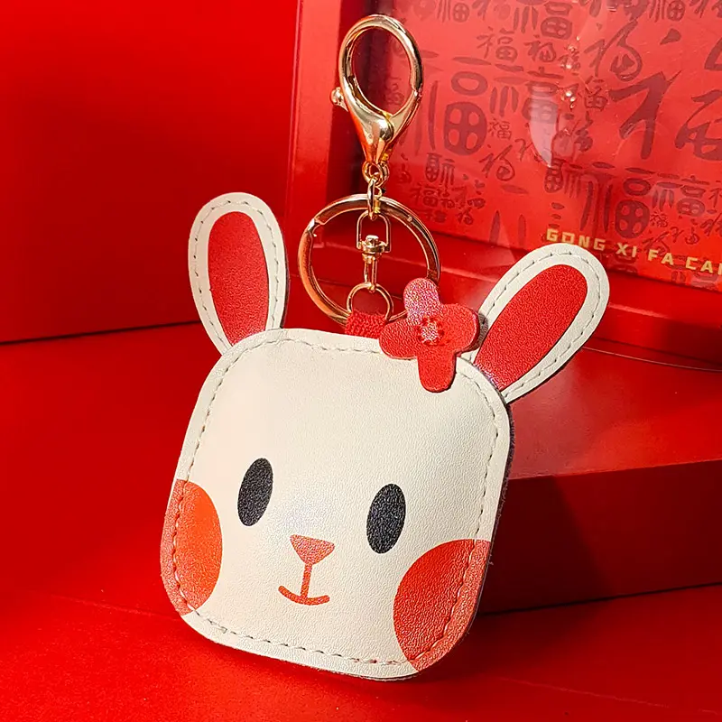 Lapin mignon porte-clés en cuir véritable cadeau animal dessin animé porte-clés en cuir rouge cadeau personnalisé