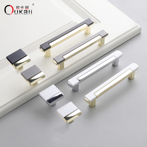 Oukali New Release Wholesale Modern Furniture Cabinet Handle Kitchen Wardrobe Zinc Alloy <strong>Gold</strong> Dresser Pull Handles - Product Image 2