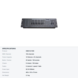 คอนโซลควบคุมไฟ Vlite 192 ช่องสัญญาณ DMX512 สำหรับไฟ 12 ตัว ขนาด 19 นิ้ว แบบติดตั้งบนแร็ค รองรับ MIDI USB สำหรับใช้ในคลับ รุ่น VL-DMX192-PRO - Product Image 6