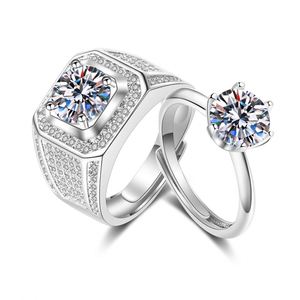 Bague de couple ajustable en argent 925, taille unique, motif cœur d'amour, pour mariage et fiançailles, bijoux, bague diamant, bagues en cristal, vente en gros à prix abordable - Product Image 1
