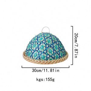 Cesta Redonda para Frutas y Pan, Estilo del Sur de Asia, Hecha a Mano, con Tapa a Prueba de Insectos, Cubierta para Mesa de Comedor - Product Image 1