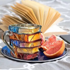 Tasses à café <span class=keywords><strong>en</strong></span> verre peintes à la main, tasses à café <span class=keywords><strong>en</strong></span> forme de livre peintes <span class=keywords><strong>en</strong></span> 3D, cadeau pour les lecteurs - Product Image 3